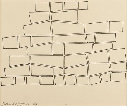 JEAN LEPPIEN (1910-1991) Composition, 1957 Encre sur papier. Signée et datée en bas...