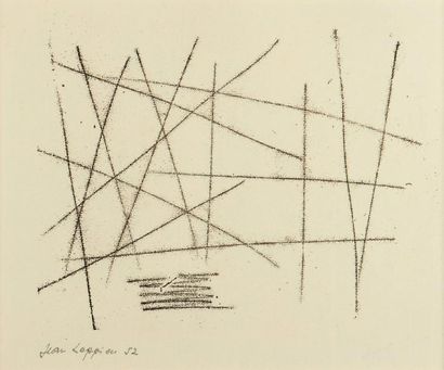 JEAN LEPPIEN (1910-1991) Composition, 1952 Fusain sur papier. Signé et daté en bas...