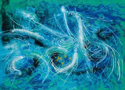 ROBERTO MATTA (1911-2002) Bleuêtre, 1993 Huile sur papier marouflé sur toile. Titrée...