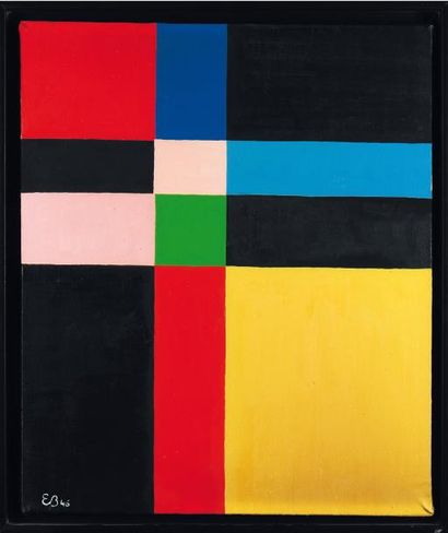 ETIENNE BEOTHY (1897-1961) Composition au carré vert, 1946. Huile sur toile. Signée...