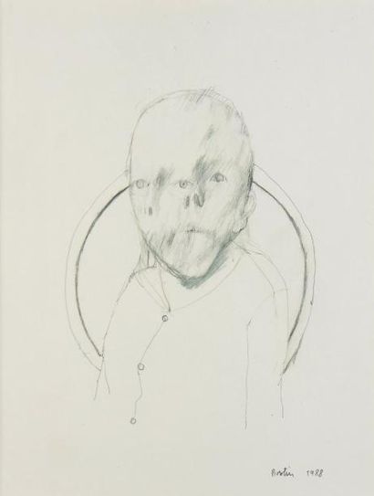JEAN RUSTIN (NÉ EN 1928) Portrait, 1988 Mine de plomb aquarellée sur papier. Signée...