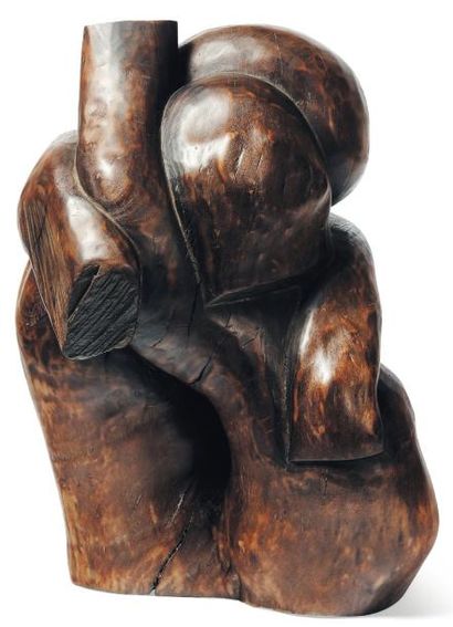 WANG KEPING (1949) Embrassade Sculpture sur bois. Signée. H_46 cm