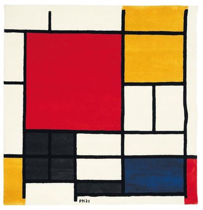 PIET MONDRIAN (1872-1944) Composition en rouge, jaune et bleu, 1921 Tapis en laine....