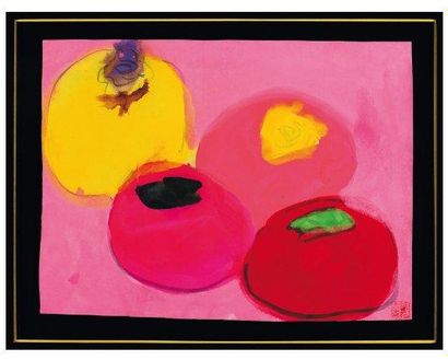 WALASSE TING (1929-2010) Fruits Acrylique sur papier de riz. Signée en bas à droite....