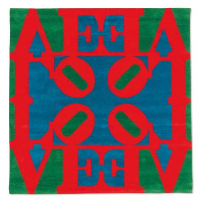 ROBERT INDIANA (NÉ EN 1928) Love wall, circa 1968-69 Tapis en laine fait main. Signée...