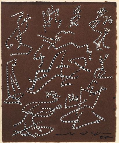 ANDRÉ MASSON (1896-1987) Kabuki, 1955 Encre et gouache sur papier marron. Signée...