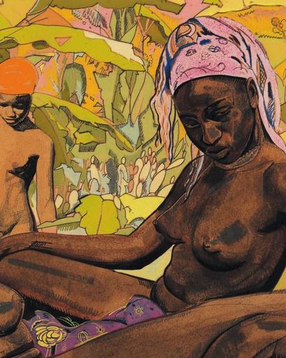 JACQUES MAJORELLE (1886-1962) Personnages africains Gouache, aquarelle, peinture...