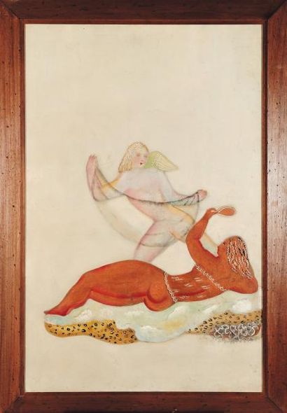 LÉONOR FINI (1908-1996) Scènre mythologique Huile sur toile marouflée sur carton....