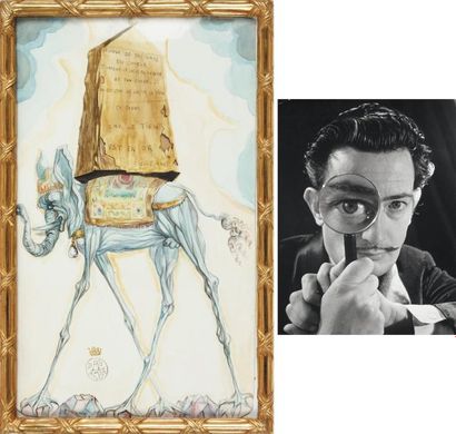 SALVADOR DALI (1904-1989) Éléphant et Obélisque, 1955 Aquarelle et encre sur papier....