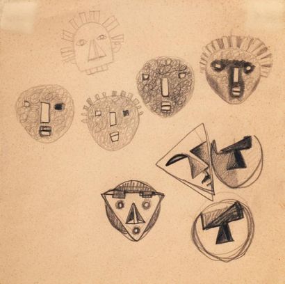 JULIO GONZALEZ (1876-1942) Têtes diverses, circa 1930-1934 Crayon noir sur papier....
