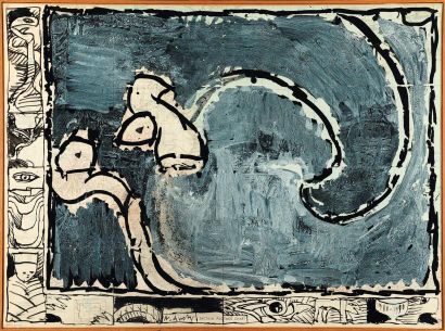 PIERRE ALECHINSKY (NÉ EN 1927) Iran and Casper sea, 1980-1990 Acrylique sur carte...