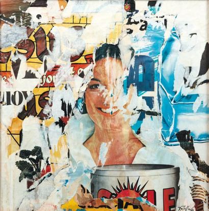 MIMMO ROTELLA (1928-2006) Femme cachée, 1960-1980 Décollage d'affiches lacérées....