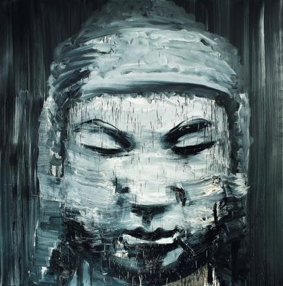 YAN PEI MING (NÉ EN 1960) Tête de bouddha, 1999 Huile sur toile. Signée et datée...