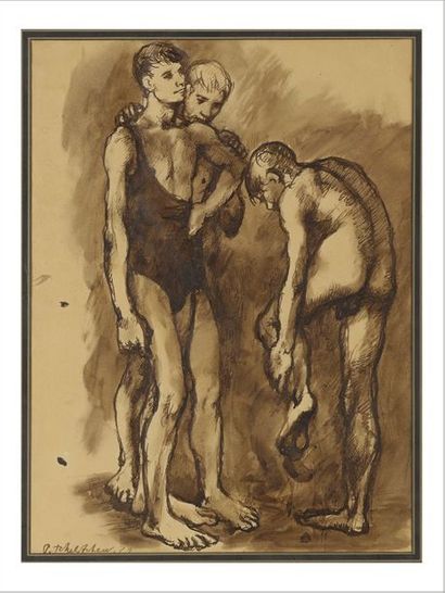 Pavel TCHELITCHEW (1898-1957) 
Trois baigneurs, 1929
Encre sur papier.
Signée et...