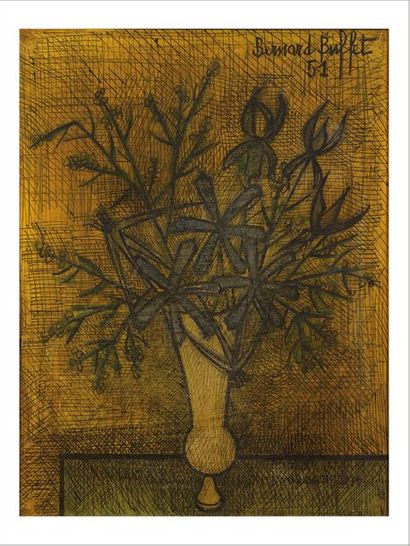 Bernard BUFFET (1928-1999) 
Bouquet, 1951
Technique mixte sur papier, marouflée sur...