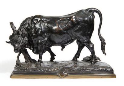 Paul COMOLERA (1818-1897) Taureau en liberté
Bronze à patine noire.
H_25 cm L_38...