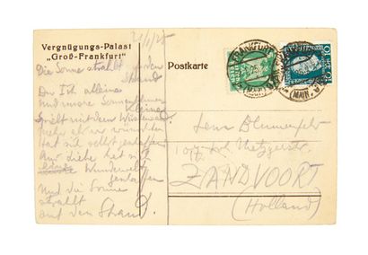 Erwin BLUMENFELD. Carte postale autographe avec collage. Francfort, 21 janvier 1925.
Carte...