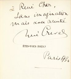 René CREVEL. Etes-vous fous ? Paris, Éditions de la Nouvelle Revue française, 1929.
In-8,...
