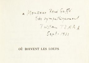 Tristan TZARA. Où boivent les loups. Paris, Éditions des Cahiers libres, 1932.
In-12,...