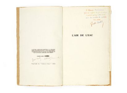 André BRETON. L'Air de l'eau. Paris, Éditions Cahiers d'Art, 1934.
Petit in-folio,...