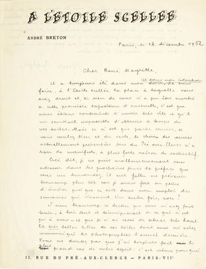 André BRETON. Correspondance adressée à René Magritte. 1er juillet 1934-3 novembre...