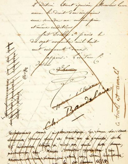 [Charles BAUDELAIRE & Victor LECOU]. Contrat d'édition pour la traduction des Histoires...