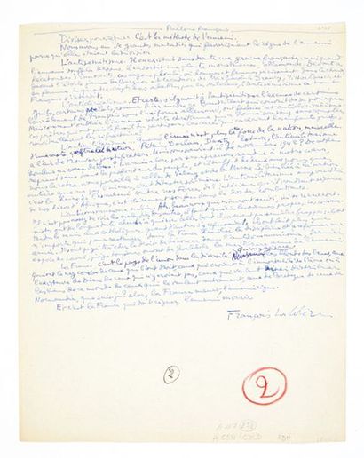 [Louis ARAGON]. Parlons français. Sans lieu ni date [décembre 1944]. Manuscrit autographe...