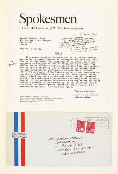 BECKETT (Samuel). Correspondance avec Warren Brown. Ussy-sur-Marne, Paris, Berlin,...