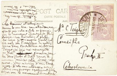 Marcel JANCO. Carte postale adressée à Carel Teige. (1922)
Photographie originale...