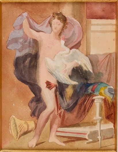 null William Adolphe Bouguereau (1825 - 1905)

" Léda et le cygne ", 

Aquarelle...
