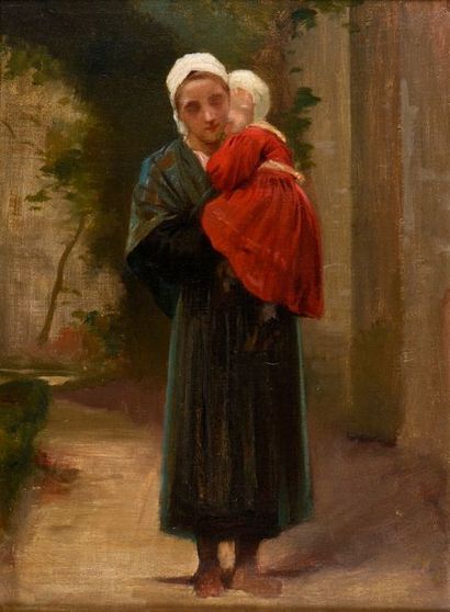 null William Adolphe Bouguereau (1825 - 1905)

" Mère et enfant à la robe rouge dans...