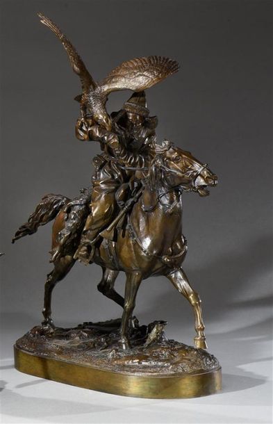 null Eugène Alexandrovitch Lanceray (1848-1886)
Le fauconnier Kirghiz à cheval
Bronze...