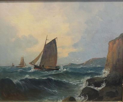 null Jules Vernier (1862-1937).
Marine.
Huile sur toile.
Signé en bas à gauche.
38...