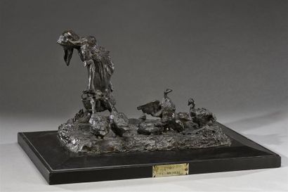 null Leonardo BISTOLFI (1859-1933), d'après
"Piove". 
Bronze à patine brune sur socle...