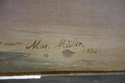 null Max Müller (école germanique du XIXème siècle).
Ponton sur un lac, 1884.
Huile...
