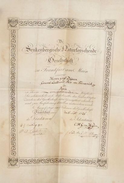 null [SENCKENBERG]. Diplôme de la Senkenbergische Naturforschende Gesellschaft de...