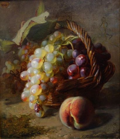 null Elise Puyroche-Wagner (1828-1895).
Panier de raisins et pêche.
Huile sur toile.
Signé...