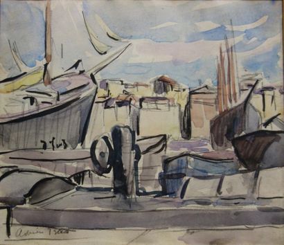 null Adrien Bas (1884-1925).
Le port de Marseille.
Aquarelle sur papier.
Signé en...
