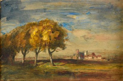 null François Auguste Ravier (1814-1895).
Paysage près de Morestel.
Aquarelle sur...