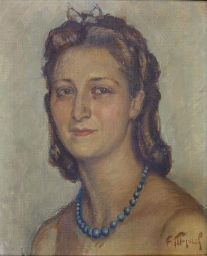 null Fernand Majorel (1898-1965).
Portrait de femme au collier de perles.
Huile sur...