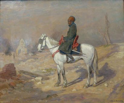 null Jean-Jacques Berne-Bellecour (1874-1939).
Cavalier Spahi-Marocain contemplant...