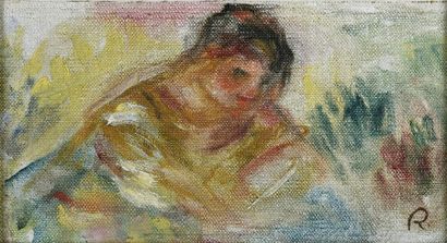 null Pierre Auguste Renoir (1841-1919).
Femme en buste, 1916.
Huile sur toile collée...