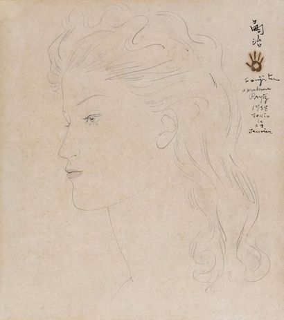 null Tsuguharu Léonard Foujita (1886-1968).
Portrait de femme, de profil, 1958.
Dessin...