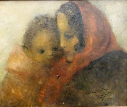 null José PALMEIRO (1901/03-1984).
Mère et enfant, 1932.
Huile sur toile.
Signé et...