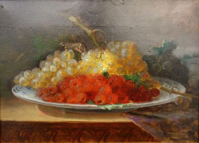 null Antoine Marzo (1853-1946).
Raisins dans l'assiette.
Huile sur toile.
Signé en...