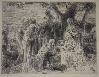 null Adolphe Marie BEAUFRERE (1876 - 1960) 
Adoration des mages. 
Eau-forte. 
Bonne...