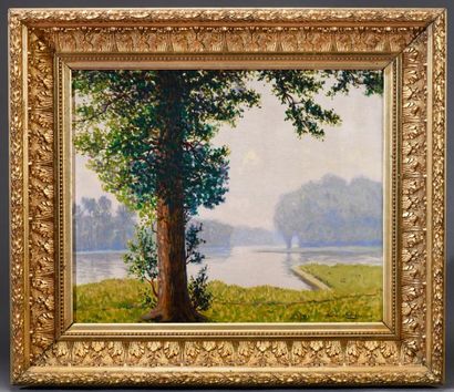 null Maurice Chabas (1862-1947).
Paysage au grand arbre.
Huile sur toile.
Signé en...