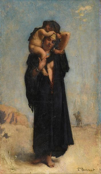 null Léon Bonnat (1833-1922).
Orientale portant un enfant.
Huile sur papier collé...
