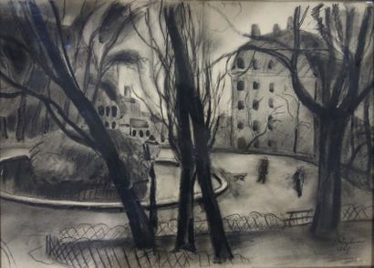 null Jacques Laplace (1890-1955).
Jardin des Plantes à Lyon, 1927.
Fusain sur papier.
Signé...