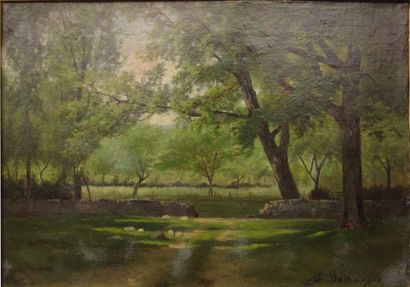 null Léon Dallemagne (1837-1907).
Paysage au muret.
Huile sur toile.
Signé en bas...